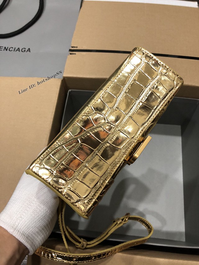 Balenciaga專櫃爆款小號手提女包 巴黎世家鱷魚金色金扣Hourglass沙漏包 fyj1657